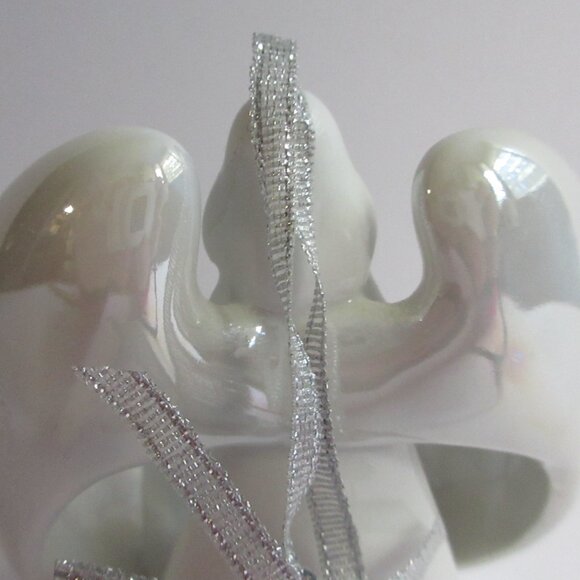 Apple Tree Design Porcelain Angel 3D Nativity Ornament White Gold Trim Christmas - Picture 3 of 12